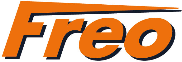 The image shows the word "Freo" in bold, italicized orange letters with a black shadow, and the top of the letter "F" extends to the right in a sharp, slanted line.